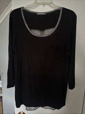 Loveappella Black Long Sleeve Scoop Neck Top with Heather Trim